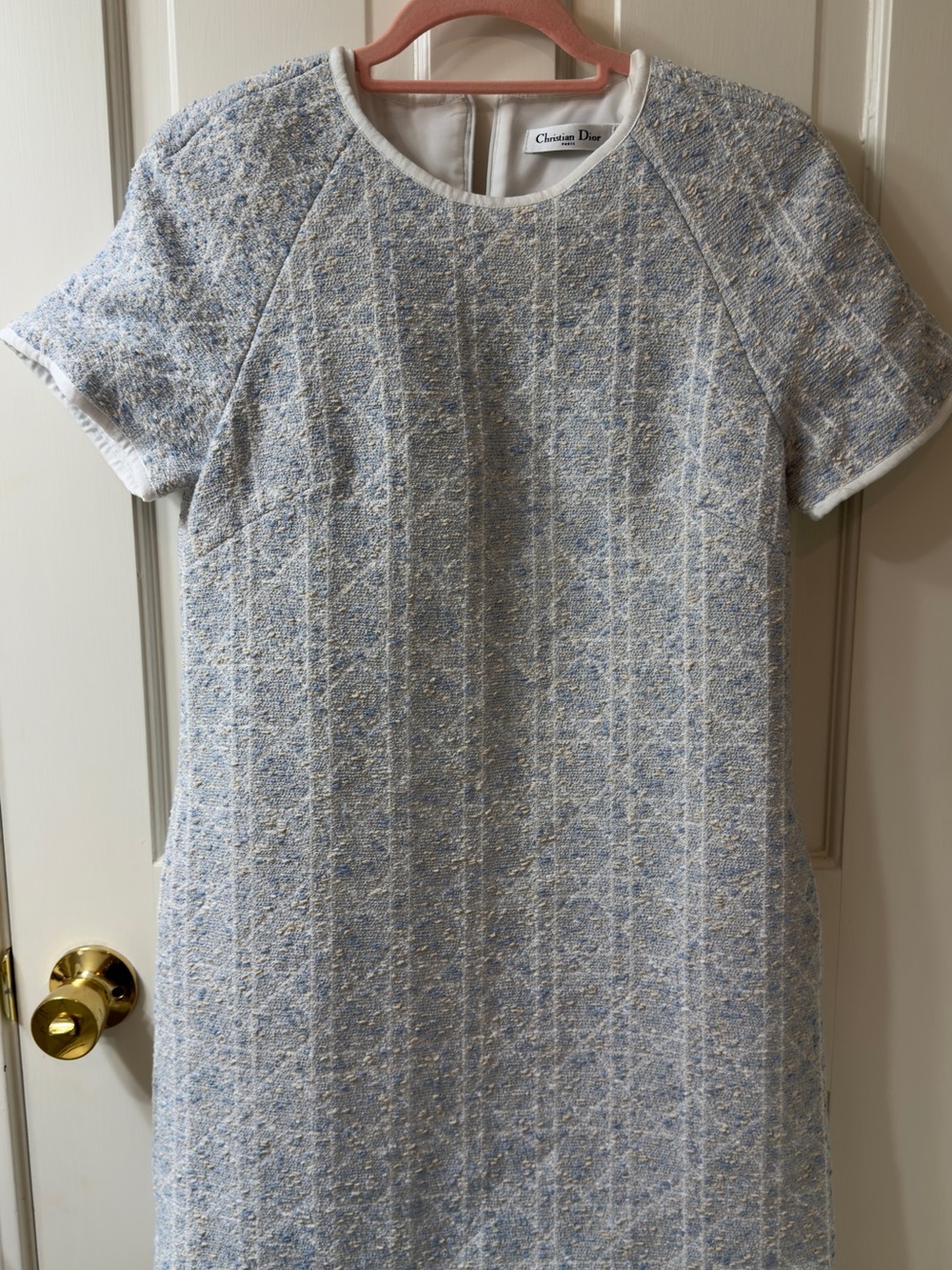 Dior Pale Blue and White Tweed Shift Dress